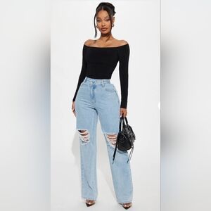 Fashion Nova Light Blue Distressed High Rised/ Wide Leg Jeans Size 15